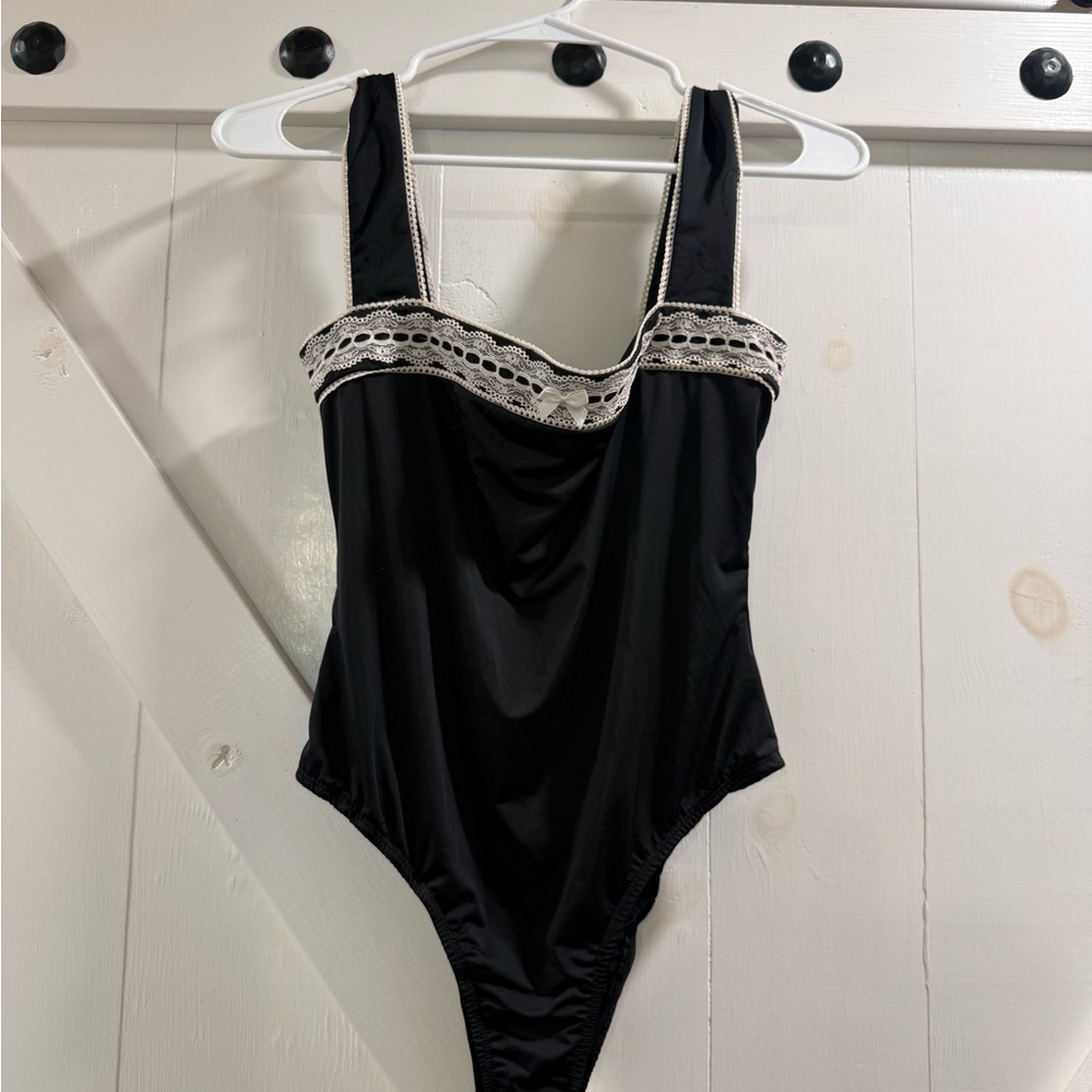 Princess Polly Black One-Piece with Lace Trim